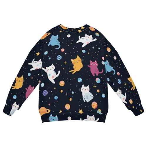 JUNZAN Space Cats Planets Stars Big Girls Hooded Sweatshirt Crewneck Kids Pullover Hoodie Athletic 4T2
