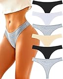 FINETOO 6 Pack Cotton Thongs for Women Breathable Low Rise Bikini Panties Womens Thong Underwear Sexy S-XL