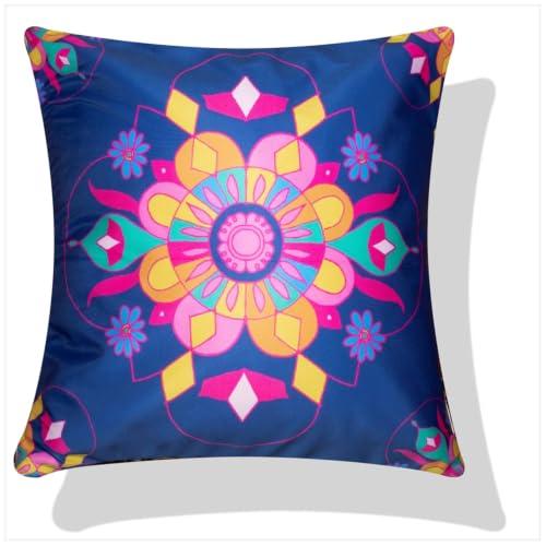 Image of Decorative Satin Sofa Cushion Covers Set of 5, 16 x 16 Inches, Multicolor Floral Printed Pillow Covers for Living Room, Bedroom, Couch & Sofa, Soft Glossy Fabric, Zipper Closure