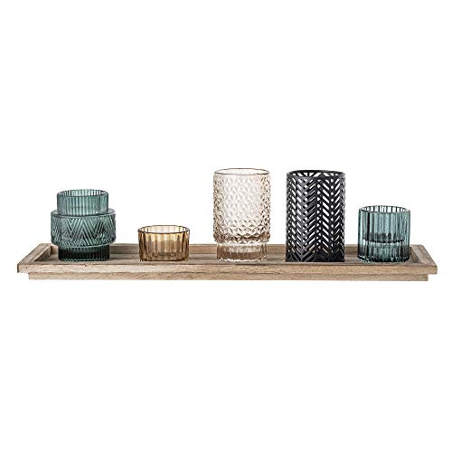 Bloomingville 6er Set Teelichthalter mit Tablett als Tisch-Deko für Haus und Garten Windlicht, braun blau grau schwarz, Glas, 6er Set