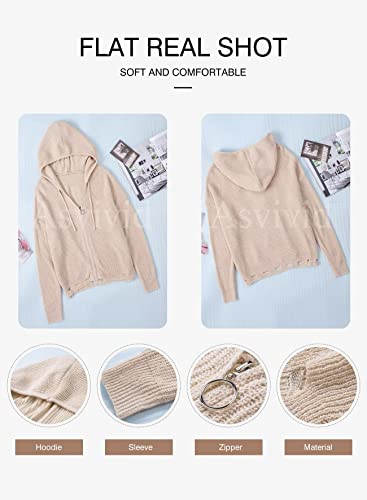 Asvivid Cozy Zip Up Hooded Sweater Cardigans For Women Lightweight Open Front Oversized Open Front Cardigan Soft Outwear Coat S Apricot #TOP4