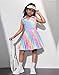 JiAmy Girls Tennis Dress V Neck Sleeveless Golf Polo Dresses Kids Fashion Back Cutout Pleated Dress Rainbow Star Printed 11-12 Y