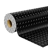 7.5x20 FT Garage Floor Mat, 2.8mm Thickened Flooring Roll Diamond Plate PVC Rubber Trailer Mat, Non-Slip Floor Protector Mat for Garage, Warehouse, Gyms, Trailer, Pickup Truck (Black)