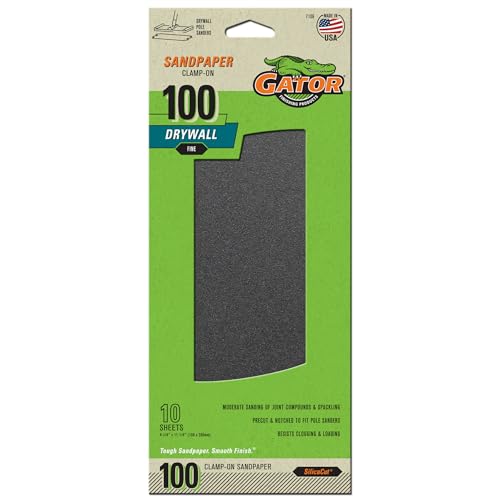 Gator Drywall Sanding Sheet Sandpaper, 100 Grit, 10-Pack