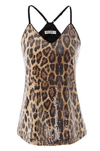 Women Sequin Top Sleeveless Camisole Vest Sequin Tank Tops Size XL,Leopard