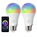 FLSNT Smart WLAN Glühbirne, A60 RGBCW Smart Alexa Glühbirne E27 Dimmbar, 9W 800LM LED Glühbirne Farbwechsel, WIFI 2.4GHz, 2700K-6500K, Kompatibel mit Alexa & Google Home Assistant, 2 Stück