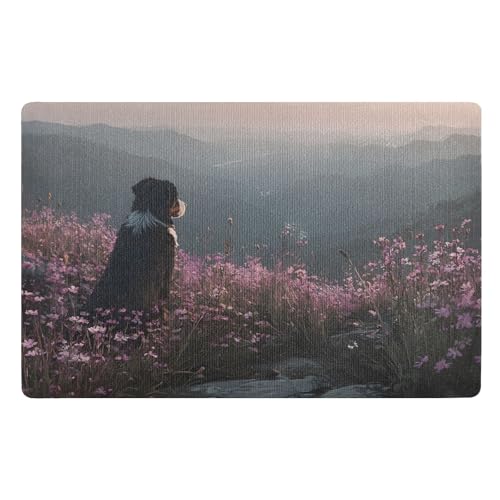 Felpudos Estampado De Flores De Perro Suaves Doormat Impermeable Felpudo Interior para Cocina Oficina Jardín 40X60 Cm