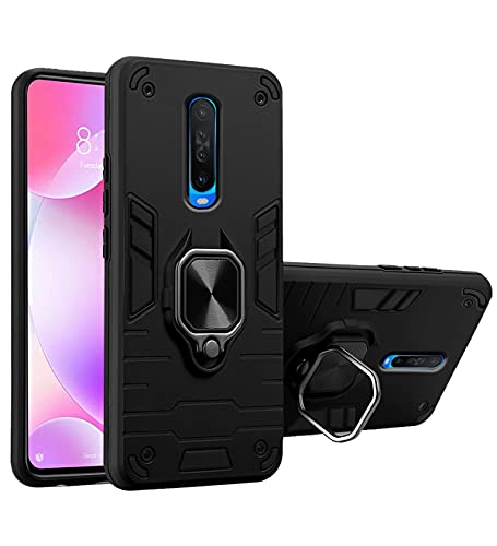 Image of Pikkme D5 Tough Armor Bumper Back Cover Case for Poco X2 |Ring Holder & Kickstand in-Built (Black)