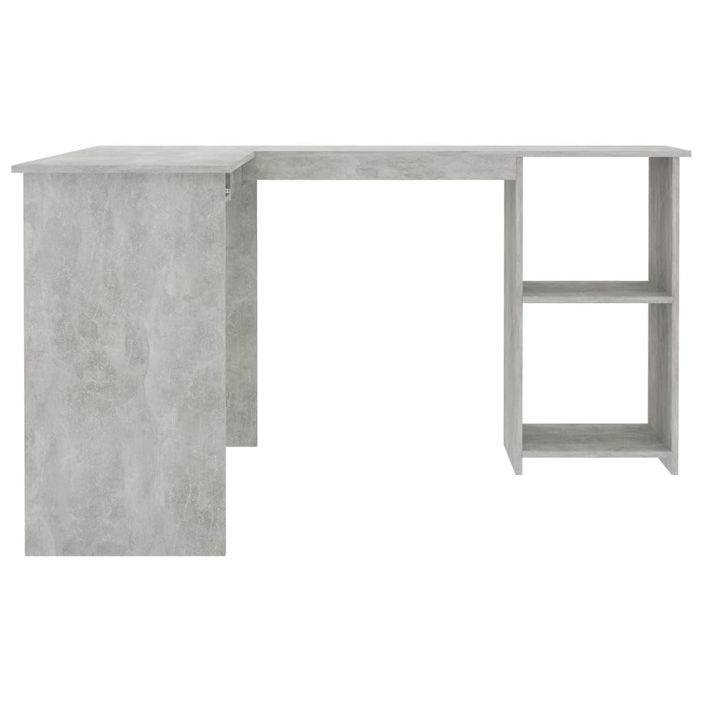 Biurko narożne w kształcie litery L, betonowo-szare, 120 x 140 x 75 cm, materiał drewnopochodny z wysuwaną półką na klawiaturę, 2 otwarte półki, stół biurowy do domowego biura, gabinetu i