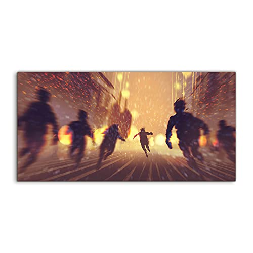 Tableau zombie burning city sur verre trempe 100x50cm deco murale salon et chambre