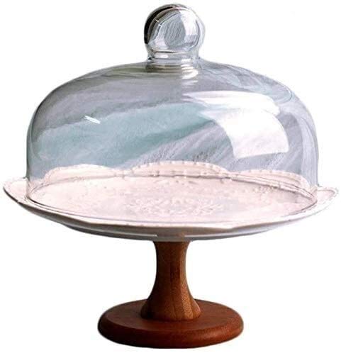 Multi-Functional Serving Platter and Cake Plate Cake holders 26.5cm Snack Rack, Home Decoration Dessert Sandwich Dessert Ceramic Flat With Glass Wood Base Use as Cake Holder, Salad Bowl, Platter, Punc
