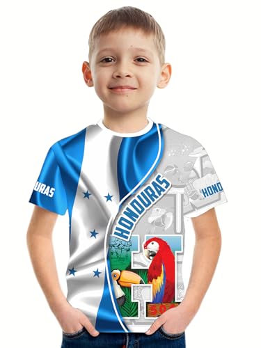 DFZ Boys’Honduras Flag T-Shirt Graphic Short Sleeve Crew Neck T-Shirt Unisex Kids Honduras Jersey