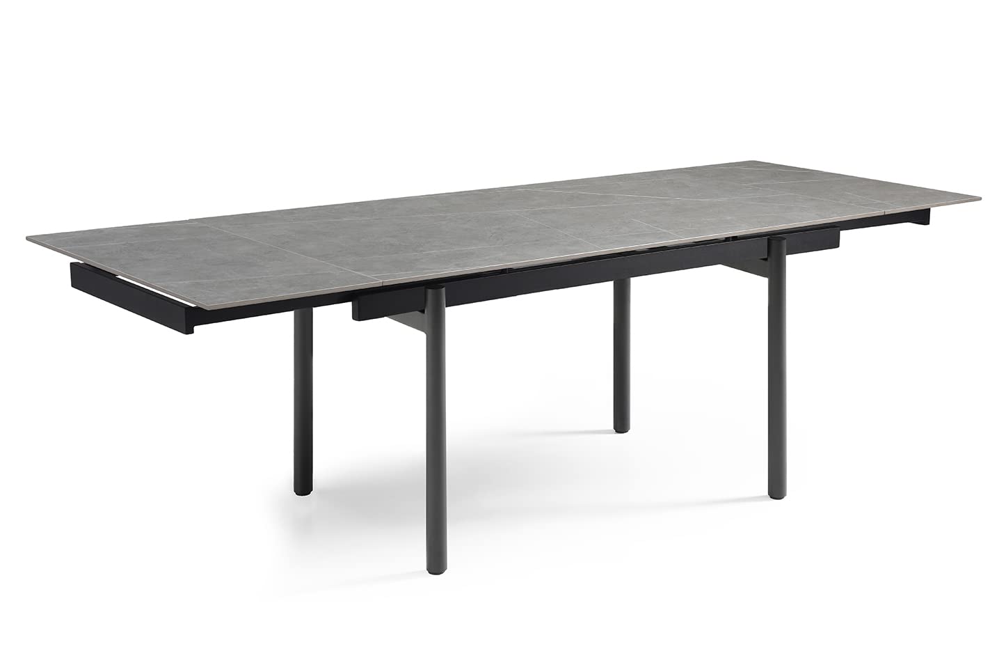 Meubletmoi Table de Repas Extensible 160/240 cm en céramique Gris marbré Mat et 4 Pieds Droits métal Noir - Arizona 09