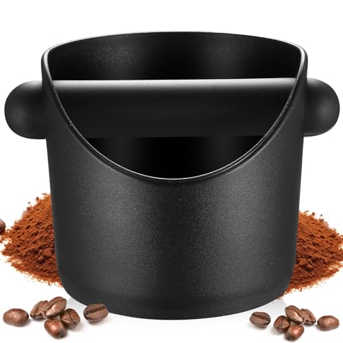 Coffee Knock Box Coffee Grounds Knock Box BlackCoffee Grounds Bins Barista Espresso Coffee Machine Accessories with Removable Bar & Non-Slip Base(Black)