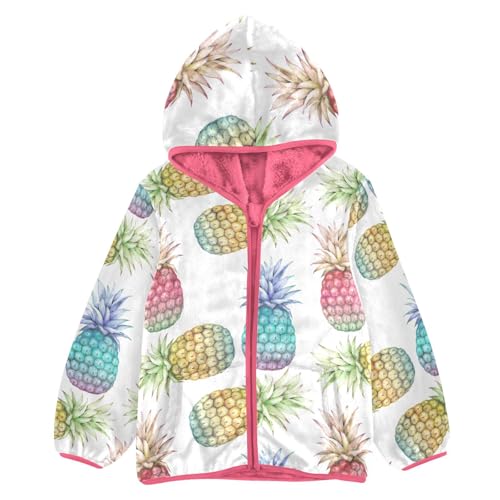 OTVEE Colored Pineapple Fruits Kids Hoodie Jacket Fall Spring Full Zip Warm Outwear Coat