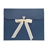 封筒 ラッピング リボン付き 洋封筒 ギフト 包装バッグ 無地 可愛い プレゼントバッグ 下着/タオル/ネクタイ/手袋など包む 結婚式 記念日 母の日 父の日 プレゼント用 厚手ふうとう 横 10枚セット 24x18cm ブルー