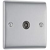 BG Electrical NBS60-01 Single Co-Axial Socket, Brushed Steel, 86mm x 86mm x 20mm