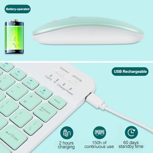 Image of Bluetooth Keyboard and Mouse Combo Ultra-Slim Portable Rechargeable Compact Wireless Mouse Keyboard Set for Pad /iPad Pro /iPad Mini /iPad Air Mac OS,Android Windows iOS and Above(Green)