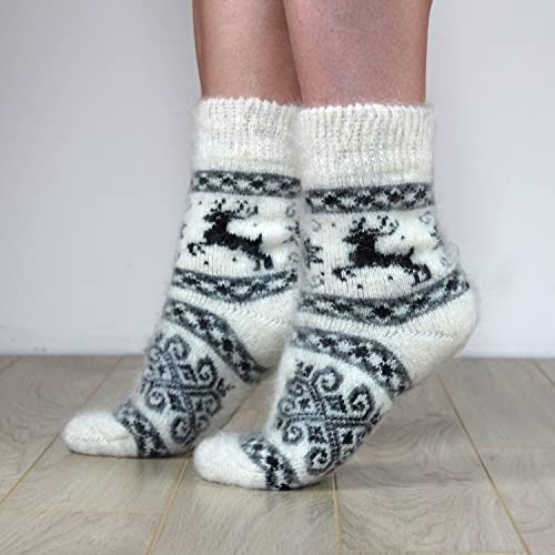 Thick Winter Socks Knitted from Wool with Goat Down, Warm Wool Socks for Women, Size 7-9 US3