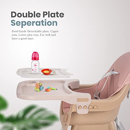 Image of Baybee 2 in 1 Manta Baby High Chair for Kids, Baby Chair with 2 Height Adjustable, Baby Feeding Chair with Tray, Safety Belt & Basket, Kids High Chair for Baby 6 Months to 4 Years Boys Girls (Pink)