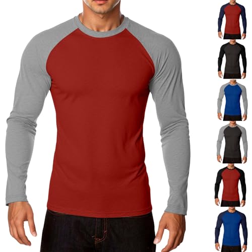 YOSUWOAI Camiseta de manga larga para hombre, patchwork, camiseta de béisbol, manga larga, cuello redondo, suéter deportivo, informal, jersey de trabajo, elástico, cómodo, camiseta interior, O negro