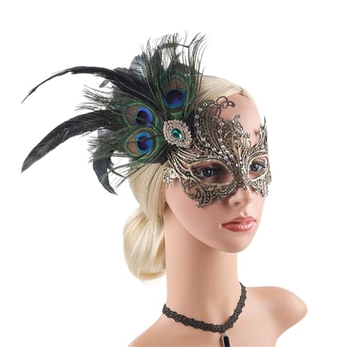 Masque en plumes avec strass détachable pour fête et Halloween taille adulte