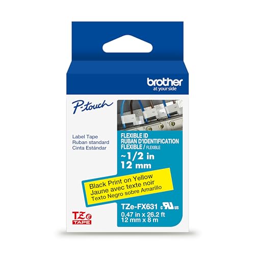 Ruban Brother TZeFX631 flexible jaune pour étiqueter les câbles sans décollement