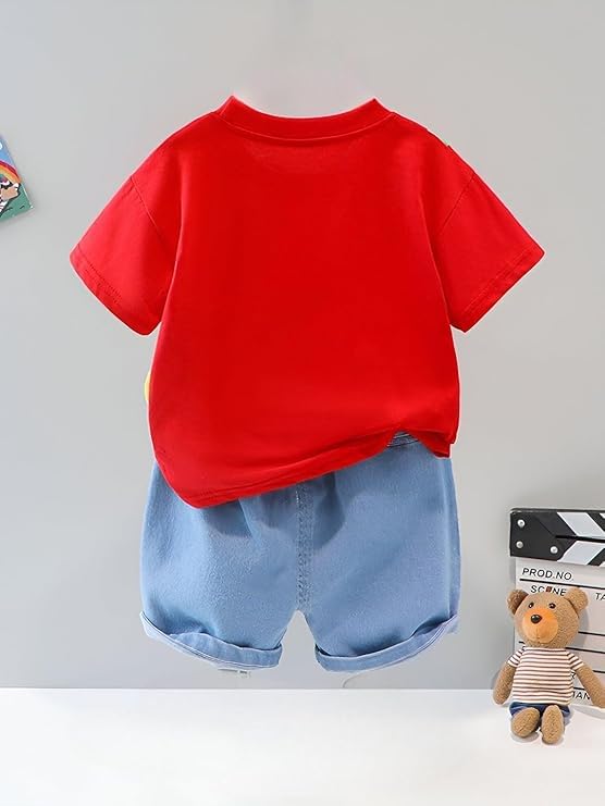 Image of Googo Gaaga Boy's Cotton Short Sleeve Printed Tshirt and Half Pant Set