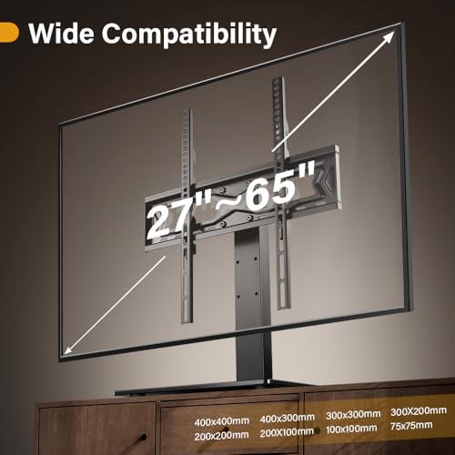 Image of WKWKER Universal TV Stand for 27-65 inch LED LCD TV Swivel Table Top Television Stand with 30 Degree Height Adjustable TV Stand with Mount TV Base with Tempered Glass Base Max VESA 400x400mm