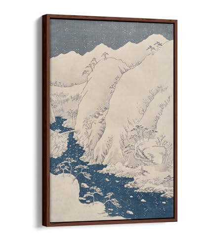 Estampe Utagawa Hiroshige route Kiso sur toile encadrée en bois de noyer