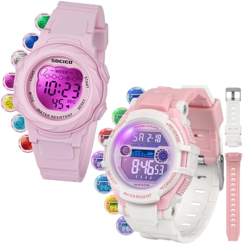 Kids Digital Watches for Boys Teen Girls, 7 Color Lights Waterproof Sports Watch for Kids with Stopwatch Alarm, Great Present for Girls Ages 5-18 Teenagers
