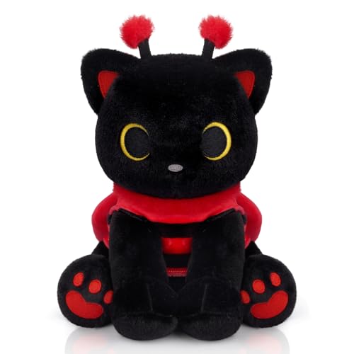 Image of Black Cat Plush with Removable Ladybug Costume, 8inch Cute Ladybug Gifts | Big Eyes Cute Soft Huggable Toy for Boys Girls,Toddlers Insect-Themed Room Decor Birthday Gifts