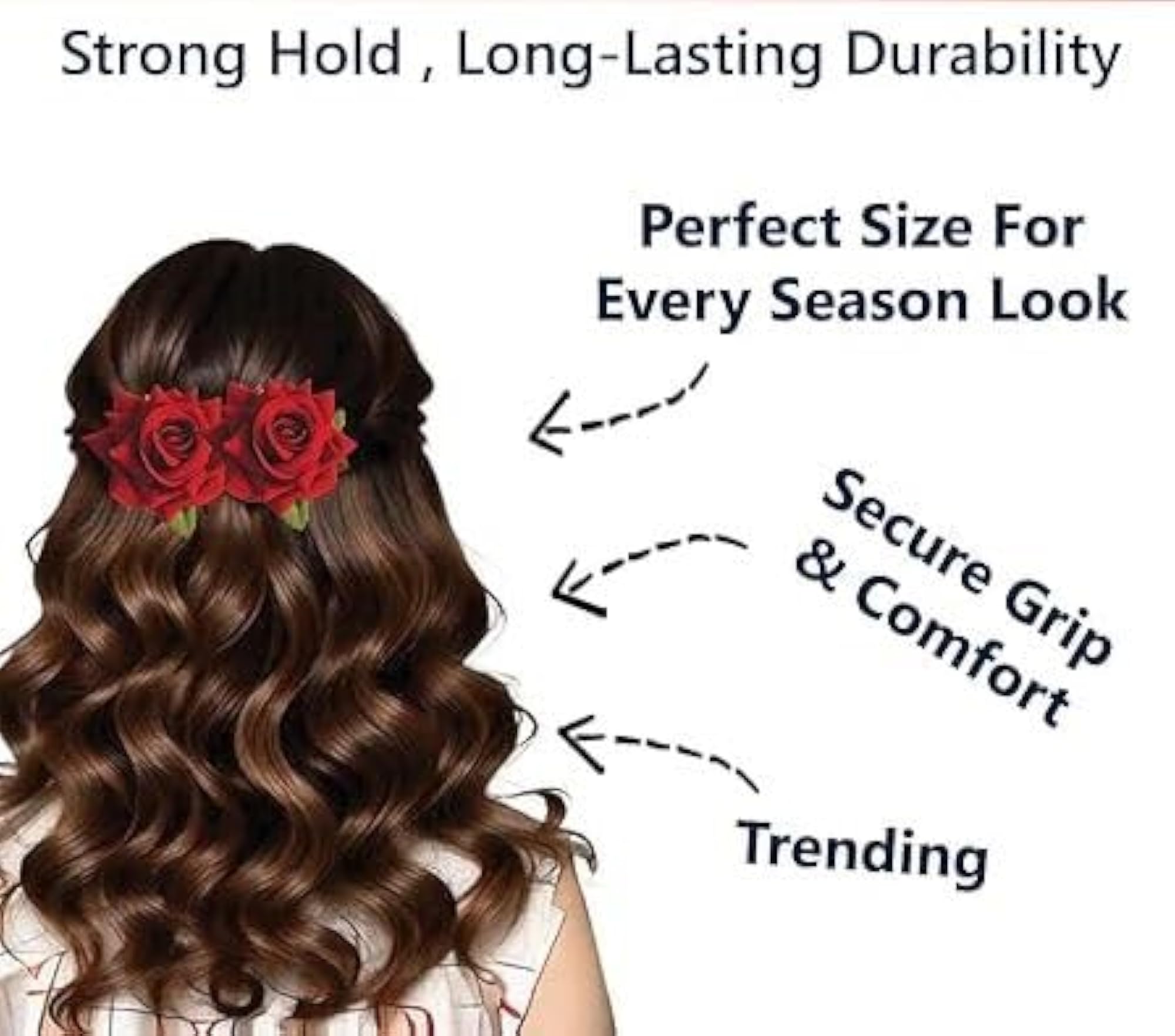 2 Pcs Stylish Red Rose Artificial Flowers Bun Juda U Pins