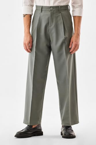 Image of SNITCH Men Casual Wear Chinos | Baggy Fit Wide-Leg Solid Trousers | Stretchable Cotton Blend Pants for Summer Outings