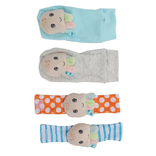 Fydun 4pcs Baby Rattle Socks, 4pcs Cute Shape Soft Light Socks, Arm Hand Bracelet Rattles & Plush Rings Wrist Ankle for Babies Infants Boy Girl