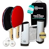 NIRBUN Set Ping Pong con Red Extensible - Palas Tenis de Mesa Profesional - Pelotas Ping Pong 3 Estrellas - Red Tenis de Mesa Ajustable Mesa