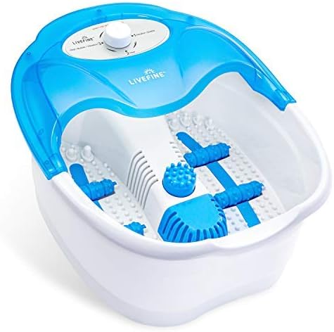 LiveFine Foot Spa Massager - Heated Bath, Massage Rollers, Vibration and Bubbles - 105°-108° F - Pumice Stone Included