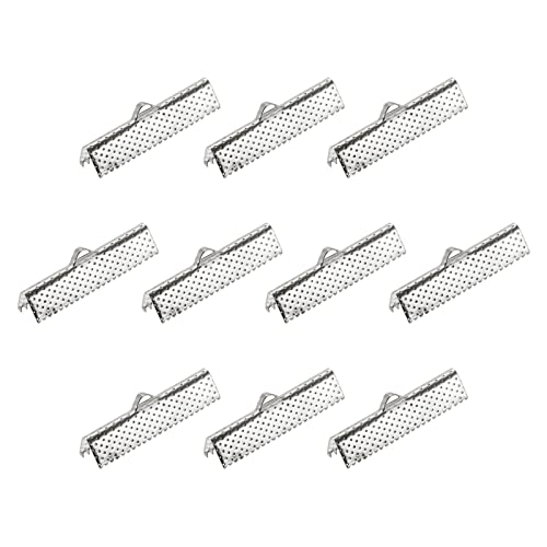 uxcell 50Pcs Ribbon Crimp Clamp Ends, 30mm Bookmark Pinch Cord End Clasps for DIY Craft Making, Silver Tone