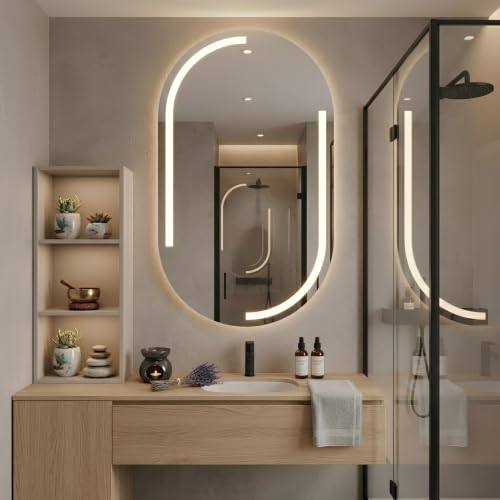 Image of Alfa Design LED Bathroom Mirror with Light, Frontlite Mirror for Bathroom, Frameless LED Smart Vanity Mirror with 3 Color Lights,Smart Touch Button, Shatter-Proof Frontlite & Backlite (28x18 inch)