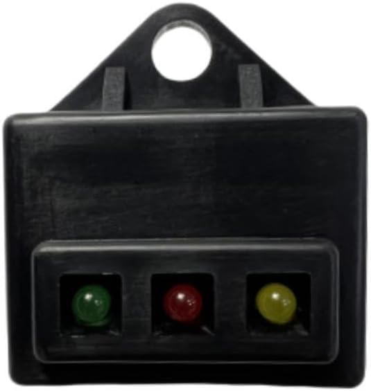 Front view of the indicator module with three colored lights: green, red, and yellow.