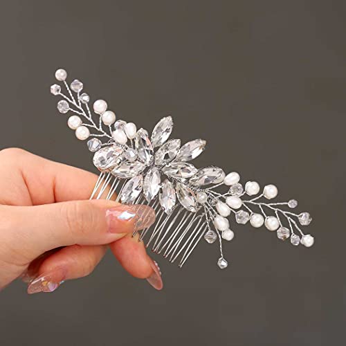 Catery Crystal Bride Wedding Hair Combs Sliver Bridal Hair Piece Pearl Hair Clips Hair Accessories For Women And Girls (A Silver) #TOP4