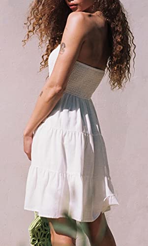 Image of Tsher Tube Top Dress for Women Summer Solid Strapless Mini Dresses Off The Shoudler Ruffle Beach Cover Sundress