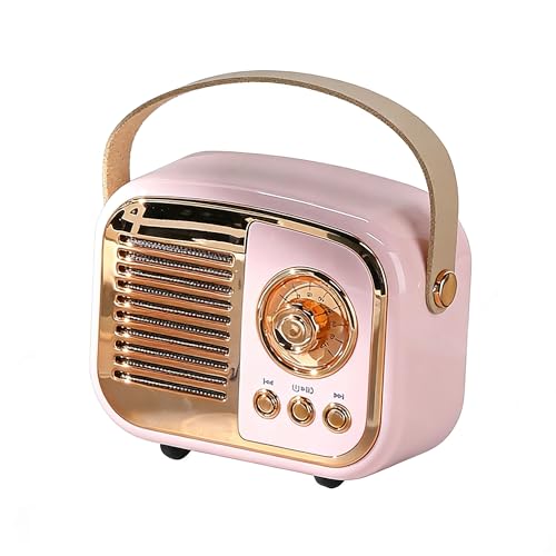 Retro Bluetooth Speaker, Vintage Wireless Speaker,Portable Mini Radio Style for Room Decor Kitchen Desk Bedroom Office,Supports TWS Pairing for iPhone,Android Devices (Pink)