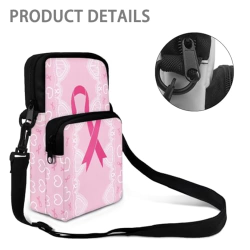 Image of Crossbody Bag for Women Sling Purse Pink Ribbon Cell Phone Holder with Straps