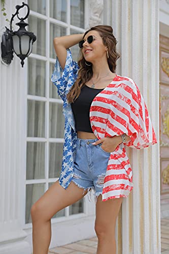 Kimono casual de la bandera de Estados Unidos holgado en azul y multicolor 4