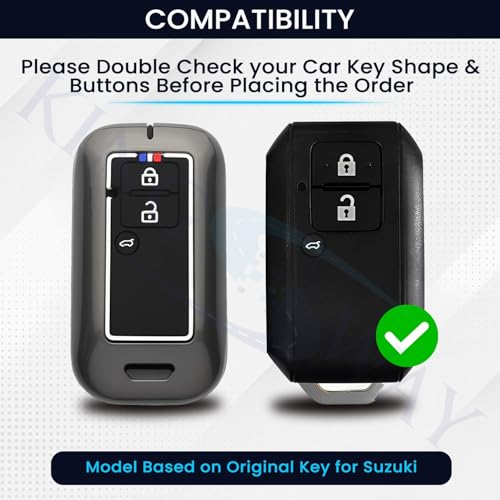 Image of KINGSWAY Maruti Suzuki Car Key Cover and Keychain Perfect Shape and Compatible with 3 Buttons Smart Key of All Maruti Suzuki Cars, Remote Key Shell, Car Key Chain Cover, 360 Protection, Gunmetal Grey