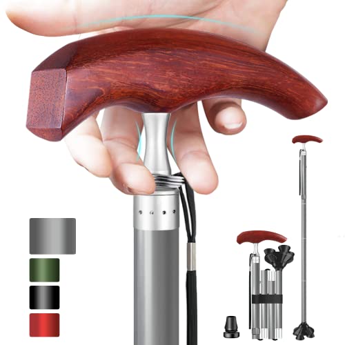 Ispuoocti Walking Cane, Folding Walking Cane For Men And Women With Wooden Handle - Foldable, Lightweight, Adjustable, Pivot Tip, With Travel Bag - Walking Cane Walking Stick For Seniors #TOP5