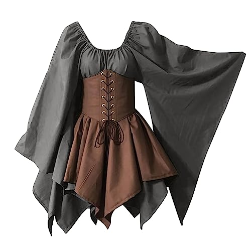 Robe médiévale avec corset pour cosplay Halloween et fêtes rétro chic