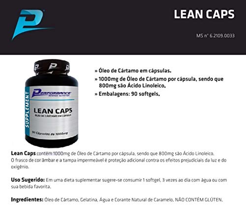 Óleo de Cartamo Lean Caps 1g Sem Hexanos Performance Nutrition 90 Softgel Kit 2 Und