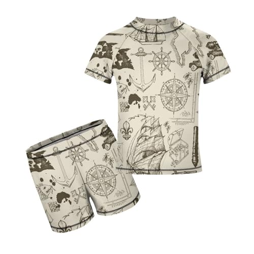 Pirate Theme with Sketches and BlotsChildren's Swimsuits Boys Two Piece Suit8-10Y（130cm）